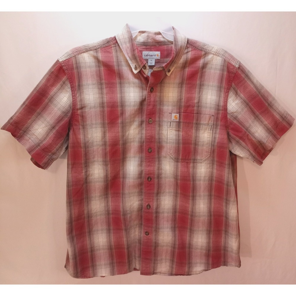 Men's Carhartt Button Up Short Sleeve Shirt, XL, Plaid, Relaxed Fit